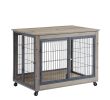 Furniture Style Dog Crate Side Table on Wheels with Double Doors and Lift Top.(Grey; 38.58''w x 25.5''d x 27.36''h)